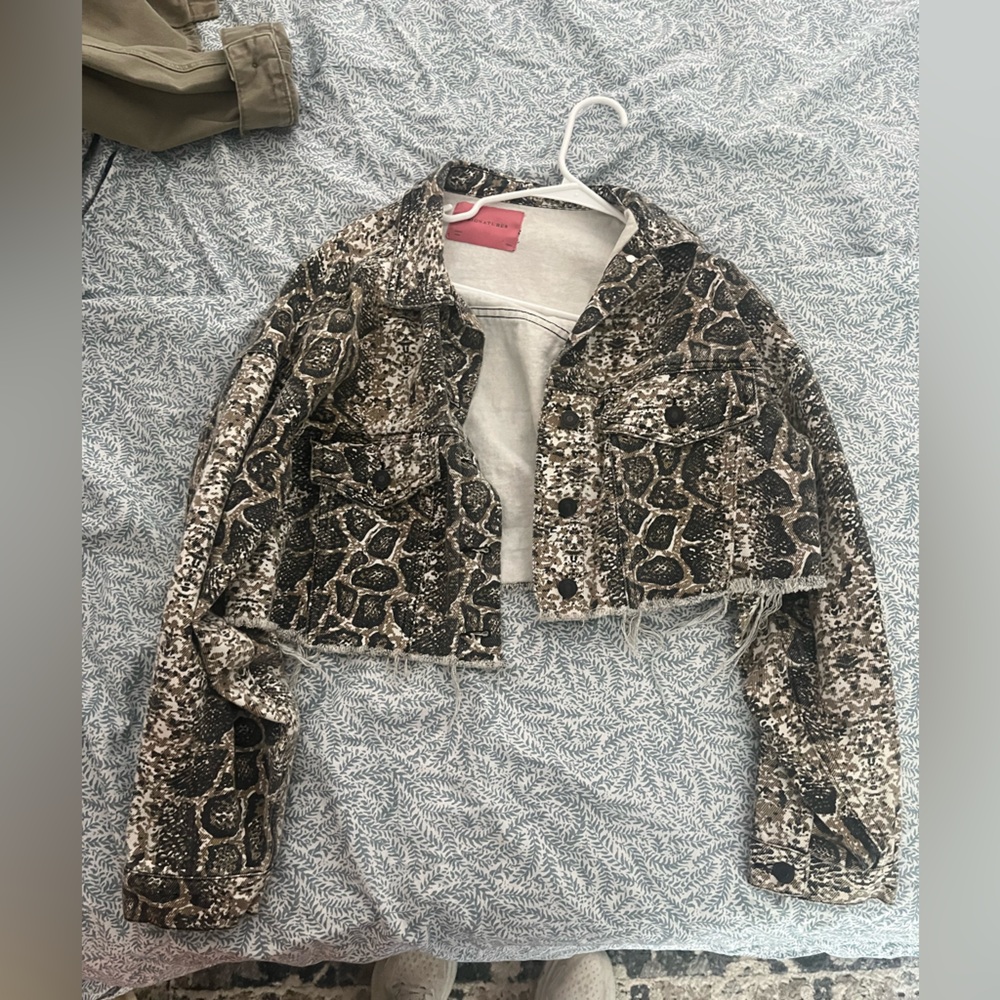 Cropped Snake Skin Denim Jacket